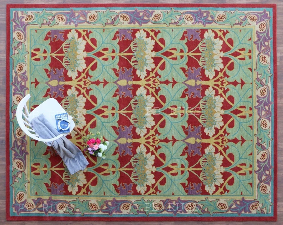 William Morris Cecil Red Handmade Tufted Floral Design Woolen Area Rug & carpet - Image 4 of 4
