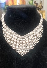 Beautiful Vintage Faux Pearl Bib Choker Necklace- Japan 1950 s