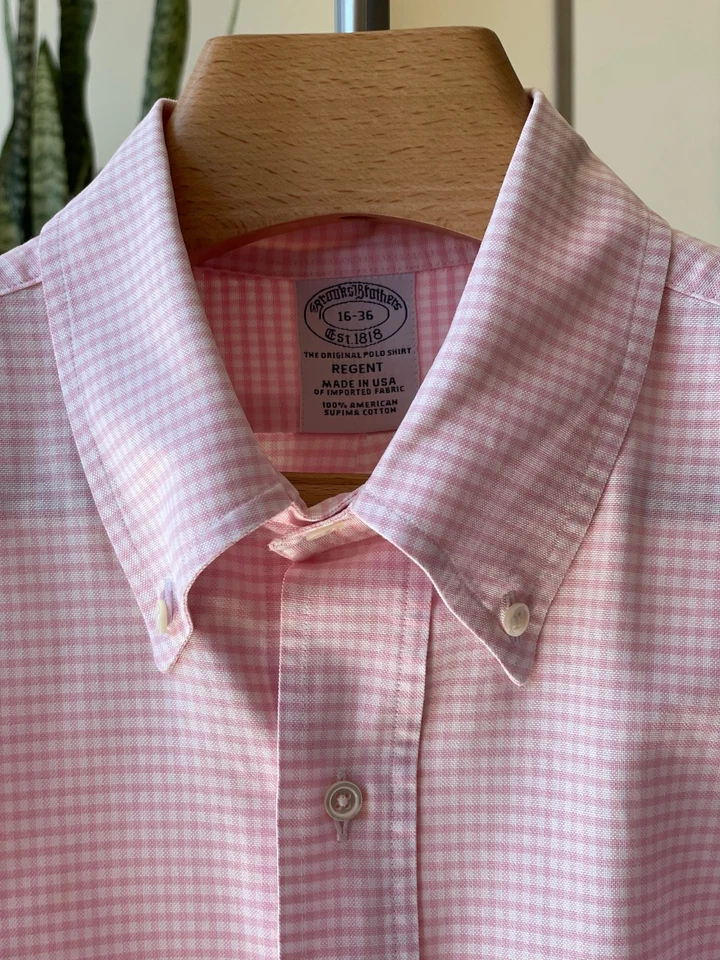 Brooks Brothers Pink Gingham OCBD Made in USA 16 36 Oxford Pearl Italian Garland - Image 2 of 4