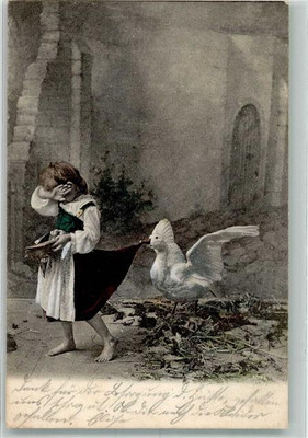 39932149 - Child and Goose Snaps into Dress Humor 1904