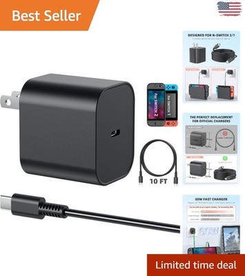 PD3.0 60W AC Power Adapter with 10FT USB C Cable - Perfect for Switch 2 Gaming