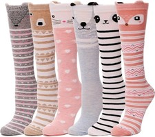 6 Pairs Kids Girls Knee High Socks Gift Long Crazy Silly Tall Funny Boot Cute An
