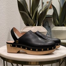 Zoccolo J.Crew convertibile slingback taglia 8 pelle nero borchiato tacco legno BA138