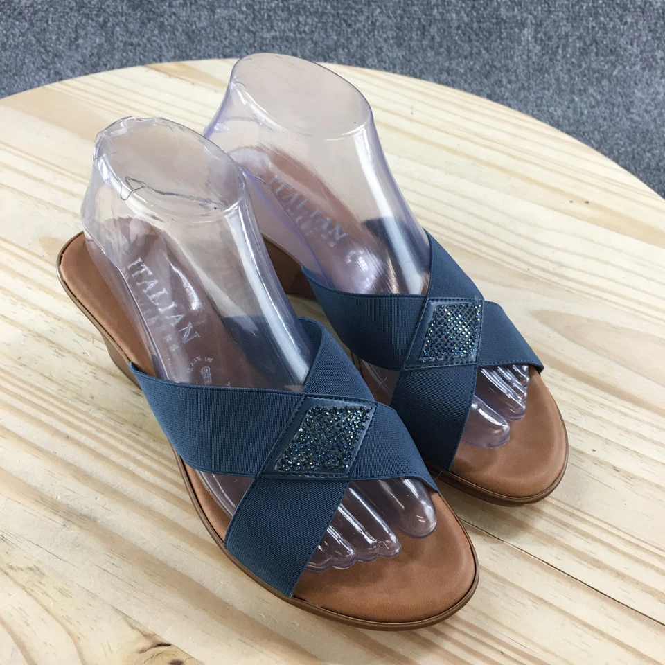 Sandalias Italianas para Mujer 8 Hachi Slide Azul Sin Cordones Informales Tacones de Cuña Foto 3 de 4