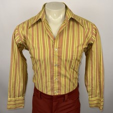 Vtg 60s 70s Kings Road Disco Shirt Dagger Collar Striped Sears Large Men 16 33