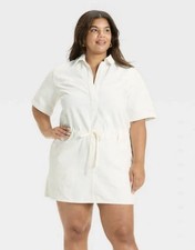 Universal Thread White Collared Denim Shirt Dress Women Large  NWT