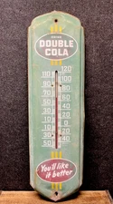 Vtg 1950s 60s Double-Cola Soda Pop Advertising Metal Thermometer Sign 27” x 8”