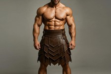 Handmade Men's Viking Leather Gladiator Kilt - Dark Brown Roman Spartan kilt