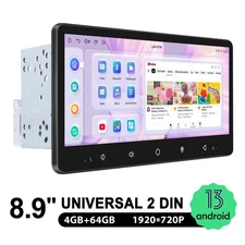 USA Universal 8.9 Inch Double DIN Android13 Car Stereo with GPS DSP 4x50W Output