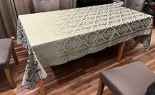 High Quality Jacquard Cotton Blend Olive Green Tablecloth 57  x108  Heavyweight
