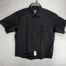 Van Heusen Mens Regular Fit Wrinkle Free Short Sleeve Button Shirt Black 17.5