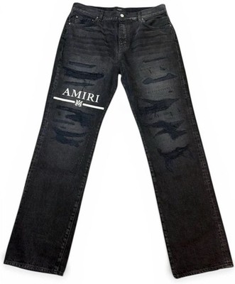   Authentic Amiri MA Bar Logo Repaired Jeans Aged Black Size 36 Clean  