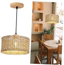 Rattan Pendant Lights Kitchen Island 12" Hand Woven Wicker Hanging Brown