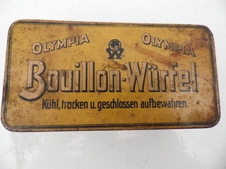 Alte Olympia Bouillon Würfel Blechdose Reklame Werbung
