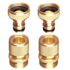 2 Sets 3/4in GHT Brass Garden Hose Quick Connect Male Couplers Female