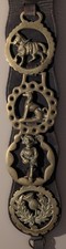 4 Brass Horse Medallions & Leather Strap Horse Tack Dress Harness Amulets