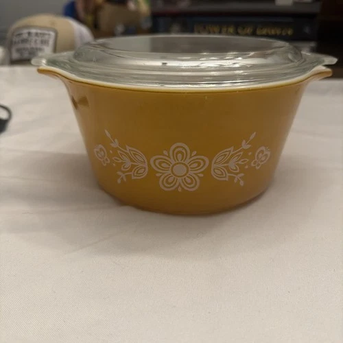 Vintage PYREX Corning Butterfly Gold #473 1 Qt Casserole Dish With Glass Lid