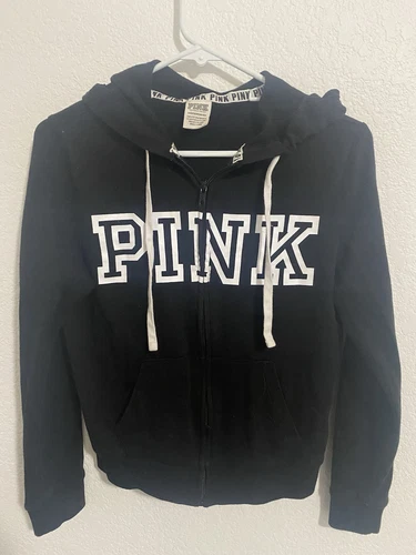 UNDERCOVER Felpa donna rosa Victoria Secret full zip nera con lettere bianche taglia XS