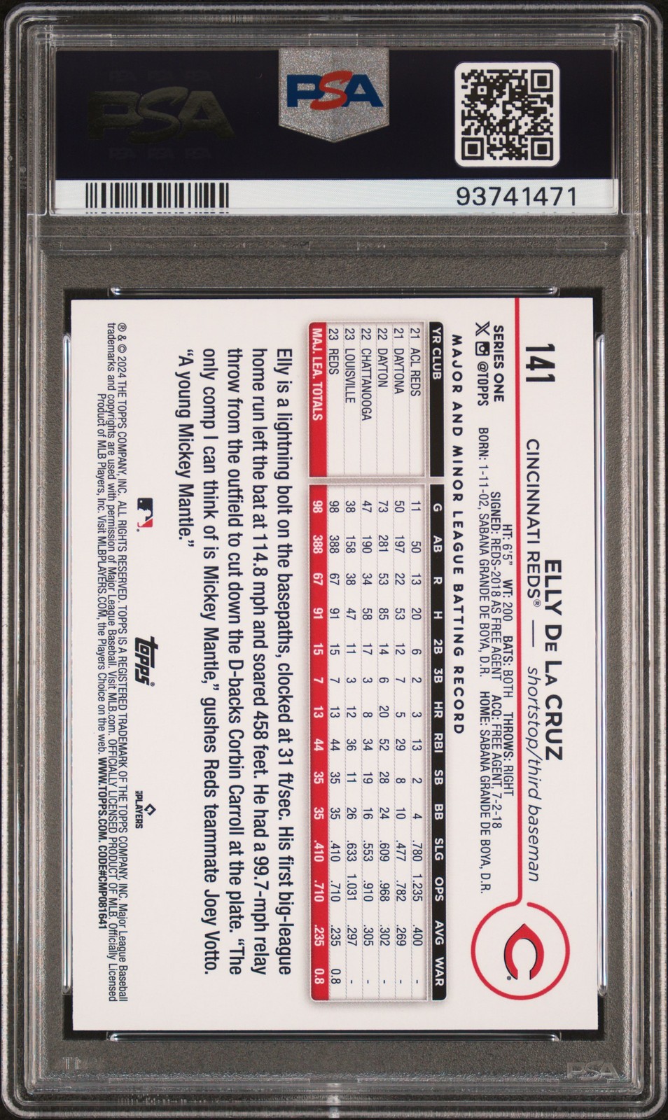 2024 TOPPS HOLIDAY #141 ELLY DE LA CRUZ ROOKIE RC PSA 10 view 2