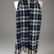 Bufanda Charter Club Cashmere negra tejido canasta flecos estrecha 9X64" clásica de lujo