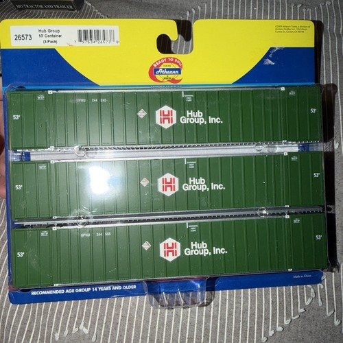 Paquete de 3 contenedores Stoughton 53' Athearn 17308 escala N "HUB Group" | Condition: New