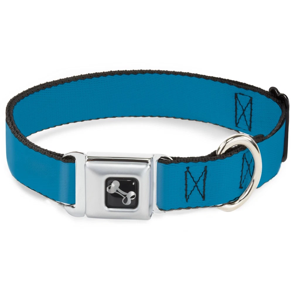 Dog Collar Bone Vivid Turquoise WIDE-Medium 16-23"