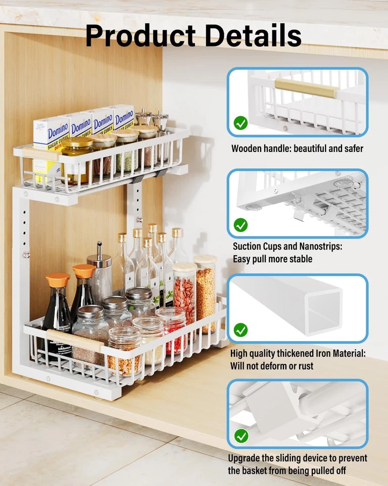 Organizador de almacenamiento debajo del fregadero para familias: organizadores de almacenamiento extraíbles debajo del fregadero Foto 4 de 4