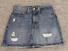 NWOT Levis Women 27 Denim Mini-Skirt Factory Distress Medium Wash Cool Hippie