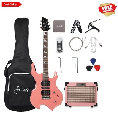 Heavy Metal Cool Shape Electric Guitar Kit Set Beginner Starter Combo Package...
