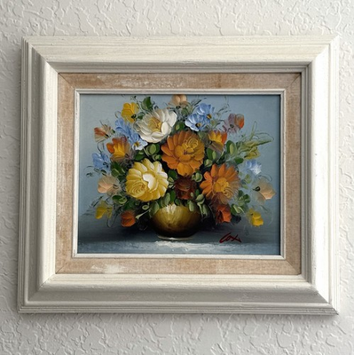 #ad Vintage Floral Oil Painting Framed Wall Art Robert Cox Gallery Wall Farmhouse $78.00