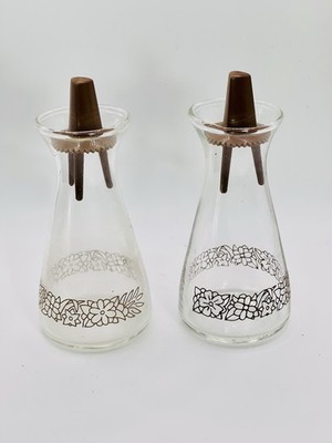 Pyrex Corelle Woodland Salt & Pepper Shaker Set Brown and Clear 1970's Glass