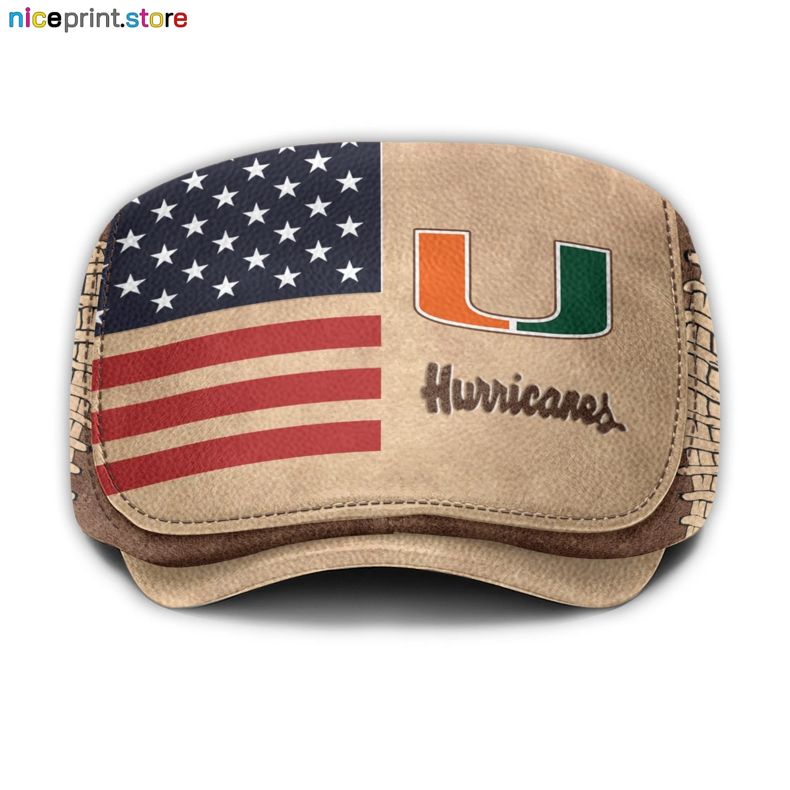 Leather Cap Miami Team Hurricanes Jeff Cap NCAA Driver Cap NCAA Flat Cap