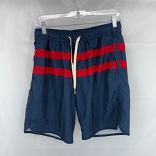 Fair Harbor Men M Anchor Trunk Swim Short Blue Red Stripe Lined Beach Island
