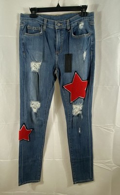 Carmar Women's Ryan Slim Star Patch Distressed Blue Jeans 29 NWT