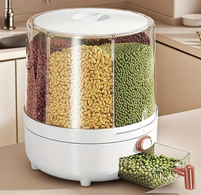 1PCS 6-Compartment 360° Rotating Airtight Grain Storage Container - NEW