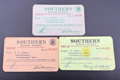 3 1950 s Southern Railway Co. - Railroad Investigator Pass