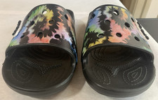 Men's Crocs Black Tie Dye Iconic Comfort Slides Slip On Flip Flop Sandals 12 NWT