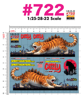 Catzilla Cute Waterslide Decals White Toner 1/28-25-32 Custom