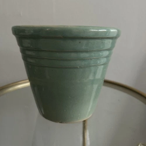 VINTAGE USA 4 POTTERY FLOWERPOT VASE PLANTER GREEN AQUA ? BAUER MCcOY ? 5x5.75"