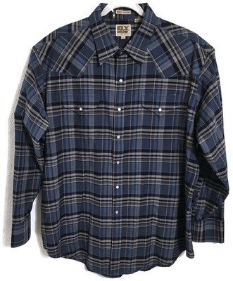 Ely Cattleman Shirt Mens 2XL Blue Plaid Long Sleeve Snap Front Western Cotton
