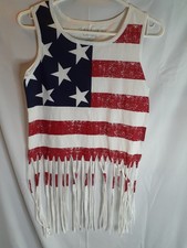 Camiseta sin mangas Sunward Clothing bandera americana con flecos para mujer mediana nueva con etiquetas
