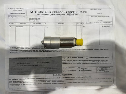 Overhauled transducer with 8130 P/N 40-911 S/N 125 outright