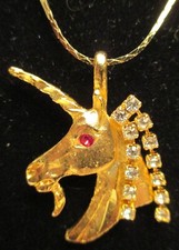 Contemporary Mythical Unicorn Ladies Pendant Necklace Gold Colored  Rhinestones