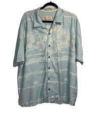 Tommy Bahama Button Up Shirt Men  s XL Blue 100 Silk Floral Hawaiian Camp Shirt