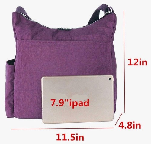 Nylon Crossbody Shoulder HandBag Color Plum RFID Security Zip Washable NEW - Picture 2 of 14