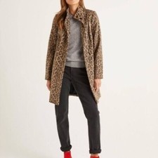 Boden Leopard Print Funnel Neck Hengrave Wool Coat Jacket Size 8 Petit Worn Once