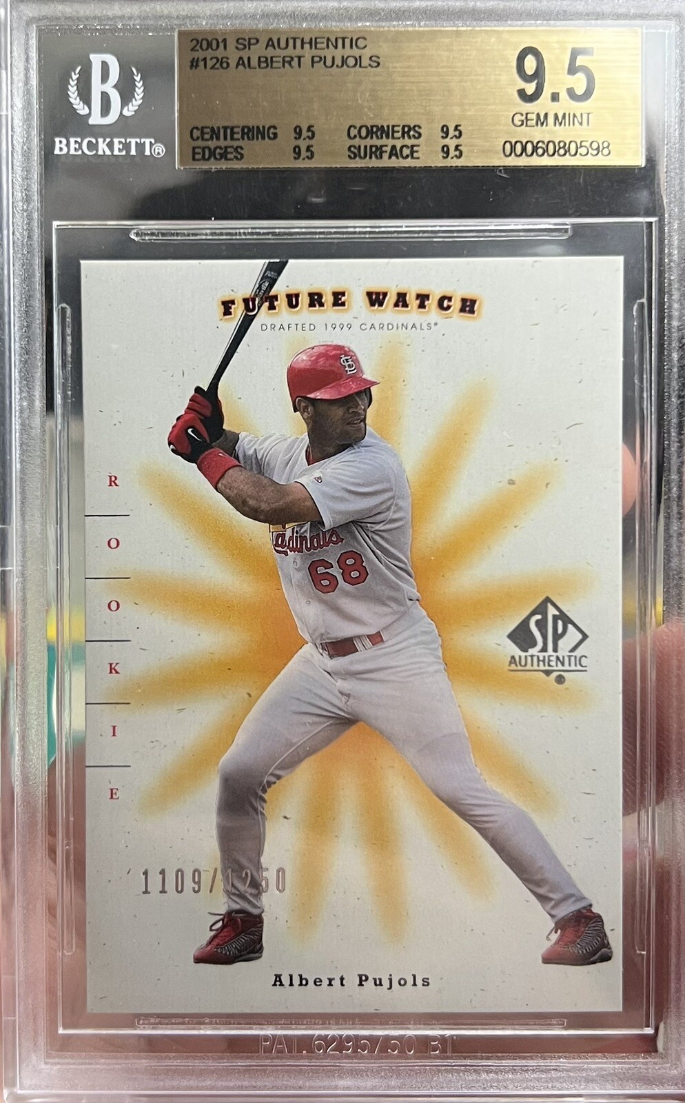 2001 SP Authentic #126 Albert Pujols RC 1109/1250 BGS 9.5 GEM MINT