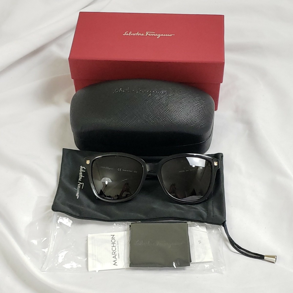 NWT Salvatore Ferragamo Square Sunglasses SF815S 001 Shiny Black