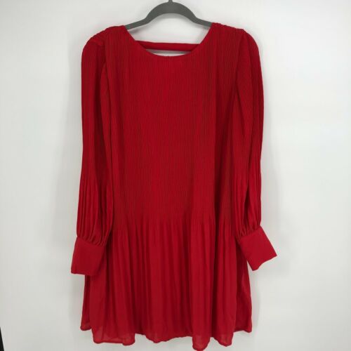 Selected Femme Pleated Mini Dress Red NWT Plisse Smock Cocktail NWT Date $125 - Picture 1 of 5