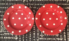 Set of 2 ROSCHER Red & White Polka Dot Dinner Plates 10.75" Vintage & RARE -EUC